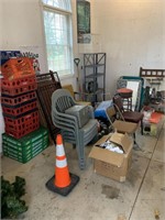 LARGE MISC LOT COCA COLA CRATES/CHAIRS/SHELVING