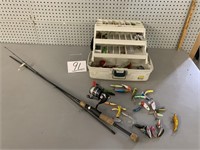 FISHING ROD TACKLE BOX AND CONTENTS