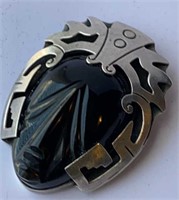 Onyx in Silver Brooch stamped “RSA MEXICO 925”