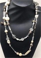 Long Beaded Costume Necklace w Faux Ivory