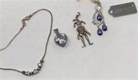Sterling Silver Bracelet Anklet 3 SS pendants