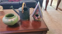3 pc lot birdhouse, water can, pot