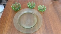 Lot of 4 vintage green glass pieces