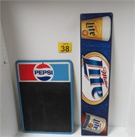 Pepsi Metal Framed Chalkboard & Miller Lite Sign