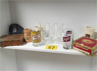 Miller, Schlitz, Southern Com. Glasses & Cigar Box