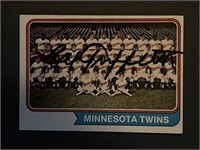 1974 Topps #74 Twins Team Calvin Griffith Auto