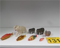 Vintage Plastic Elephants & Fish