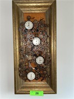 CLOCK PARTS FRAMED   18" X  9" SIGNED SHELLY