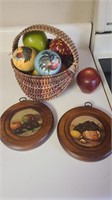 Basket of Rooster Balls and 2 fruit pictures