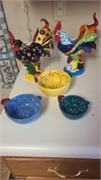 Set 2 Vibrant Roosters and 3 measuring bowls