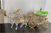 CRYSTAL & GOLD PLATED CINDERELLA HORSE & CARRIAGE