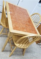 Pine & Tile Dining Table W/4 Chairs