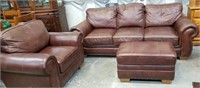 Beautiful Broyhill Leather Coach & Chair W/Ottoman