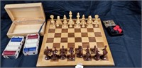 Wooden chess,checkers & vintage poker chips