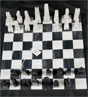 Marble Chess Board & Pieces. Missing 3 Pieces