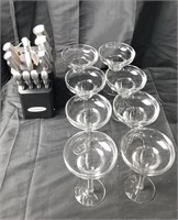 Faberware Stainless Knives & 8 Margarita Glasses
