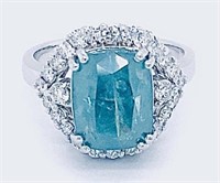Certified 6.01cts Blue Diamond 14k White Gold Ring