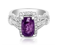14k Gold 3.41 cts Purple Sapphire & Diamond Ring