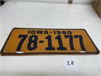 Vintage 1940 Iowa License Plate