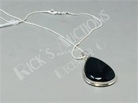 Black Onyx & silver pendant/ chain