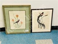 2 framed bird prints -