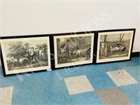3 vintage stable scene prints