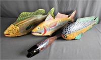 Hand-painted Carved Wood Fish Sculpture Lot