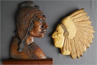 Two Hand Carved Wooden American Indian Plaques