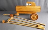 Wooden Handmade Golf Caddy w/Clubs & Balls