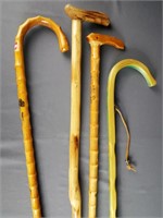 4 Vintage Carved Wooden Canes/ Walking Sticks