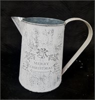 Distressed 'Merry Christmas' Metal Pitcher
