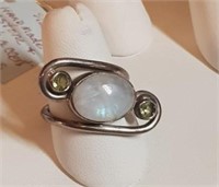 Sterling Moonstone & Peridot Swirl Ring