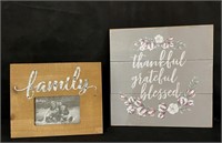 'Family' Frame & Thankful, Blessed Wall Art