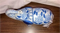 Blue & white  porcelain elephant 9” long