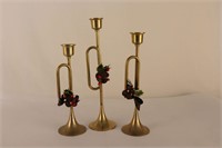 3 Small Brass Holiday Trumpets