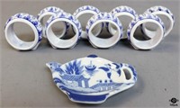 Blue & White Ceramic Napkin Rings+