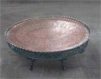 Large Engraved Copper Tray Table with Base