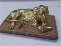 Brass Tiger Mounted to Plaque 10" x6"
