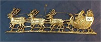 Brass Santa Sleigh & Reindeer Wall Decor