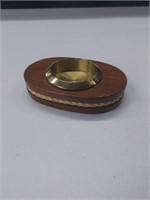 Brass Ashtray Mounted in Wood.