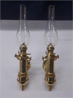 Pair of Brass Wall Mount Ship Oil Lanterns with