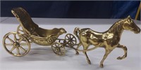 Brass Horse & Carriage  13"L