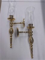 Pair of Brass Wall Mount Candle Stick Holders