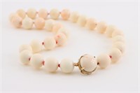 Creamy White Coral Bead Necklace 14k Gold