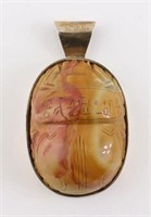 Sterling Silver & Carved Scarab Pendant