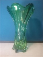 Green murano glass made in Italy 12 in swirl vase