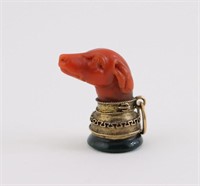 Carved Coral Dog Pendant/Charm. Watch Fob