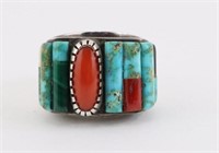 Native American Turquoise & Coral Ring
