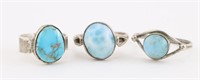 3 Sterling Silver Turquoise & Larimar Rings