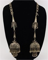 Silver Lariat Necklace w/ Bell Tassels